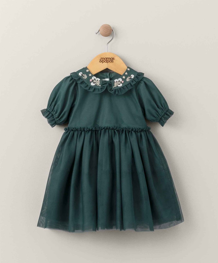 Clothing Mamas and Papas | Embroidered Mesh Dress - Green