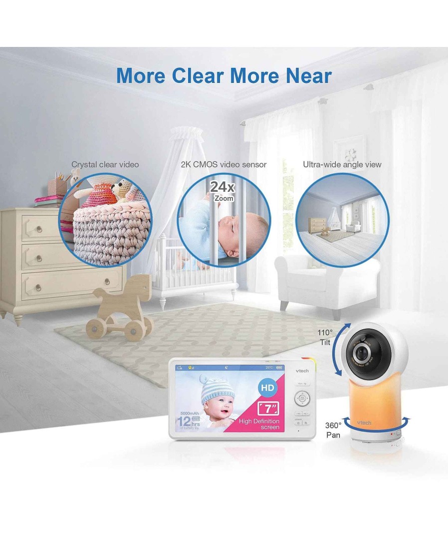 Nursery VTech Baby Monitors | Vtech Rm7766Hd 7 Smart Pan & Tilt Baby Monitor In White