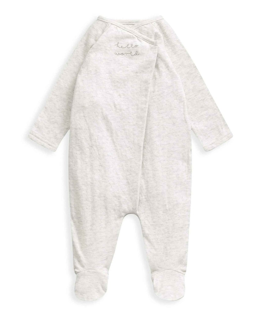 Clothing Mamas and Papas | Hello World Embroidered Sleepsuit - Grey