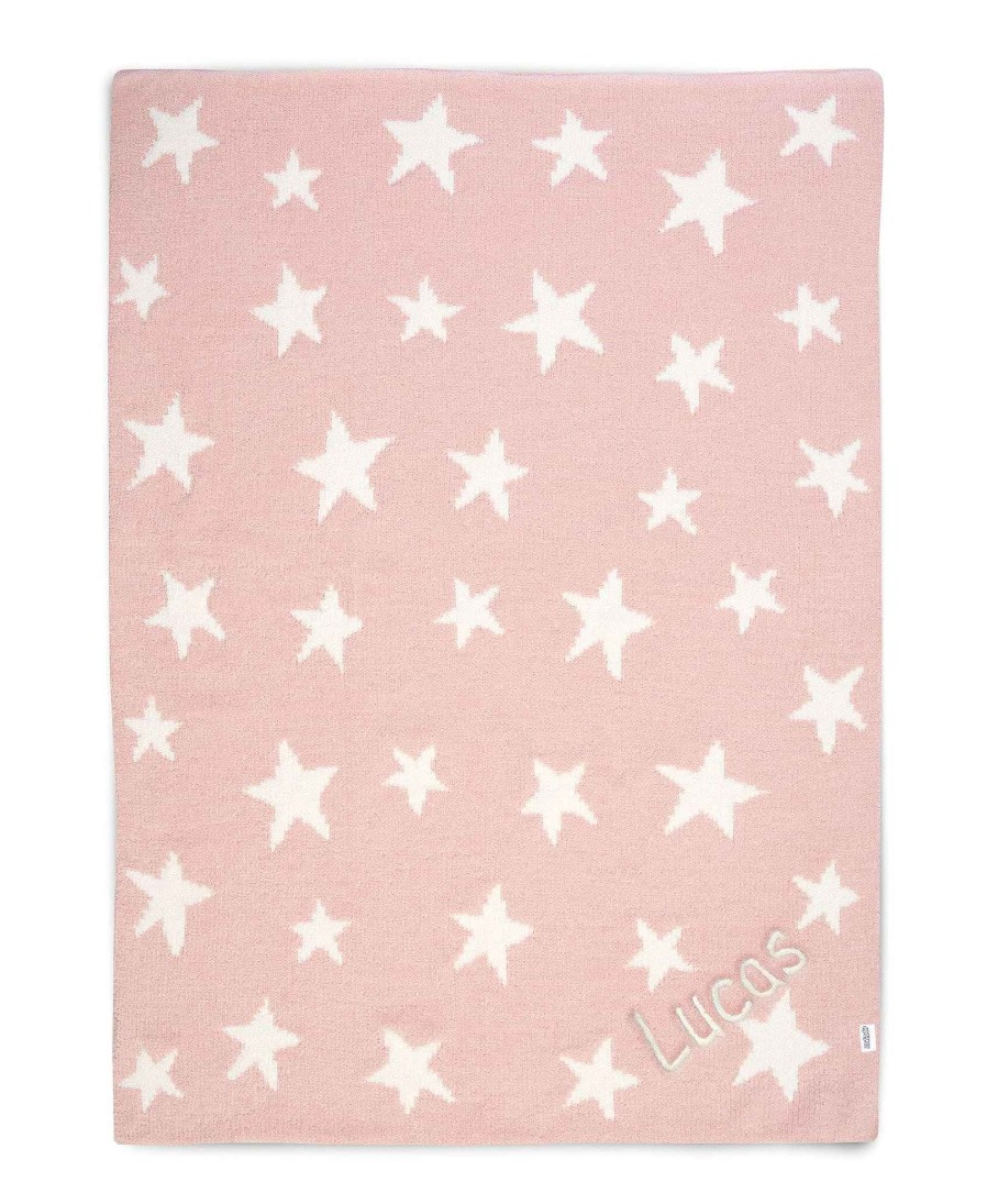 Nursery Mamas and Papas Baby Girl Bedding | Chenille Blanket - Pink Star