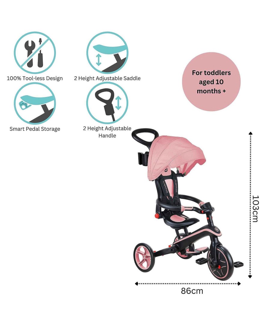 Pushchairs Plum Play Summer Travel Essentials | Globber Explorer Foldable 4-In-1 Trike - Pastel Pink