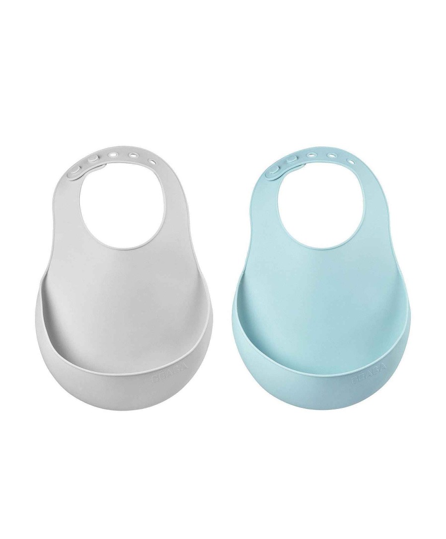 Feeding & Weaning Beaba Baby Weaning Essentials | Beaba Set Of 2 Silicone Bibs - Grey/Blue