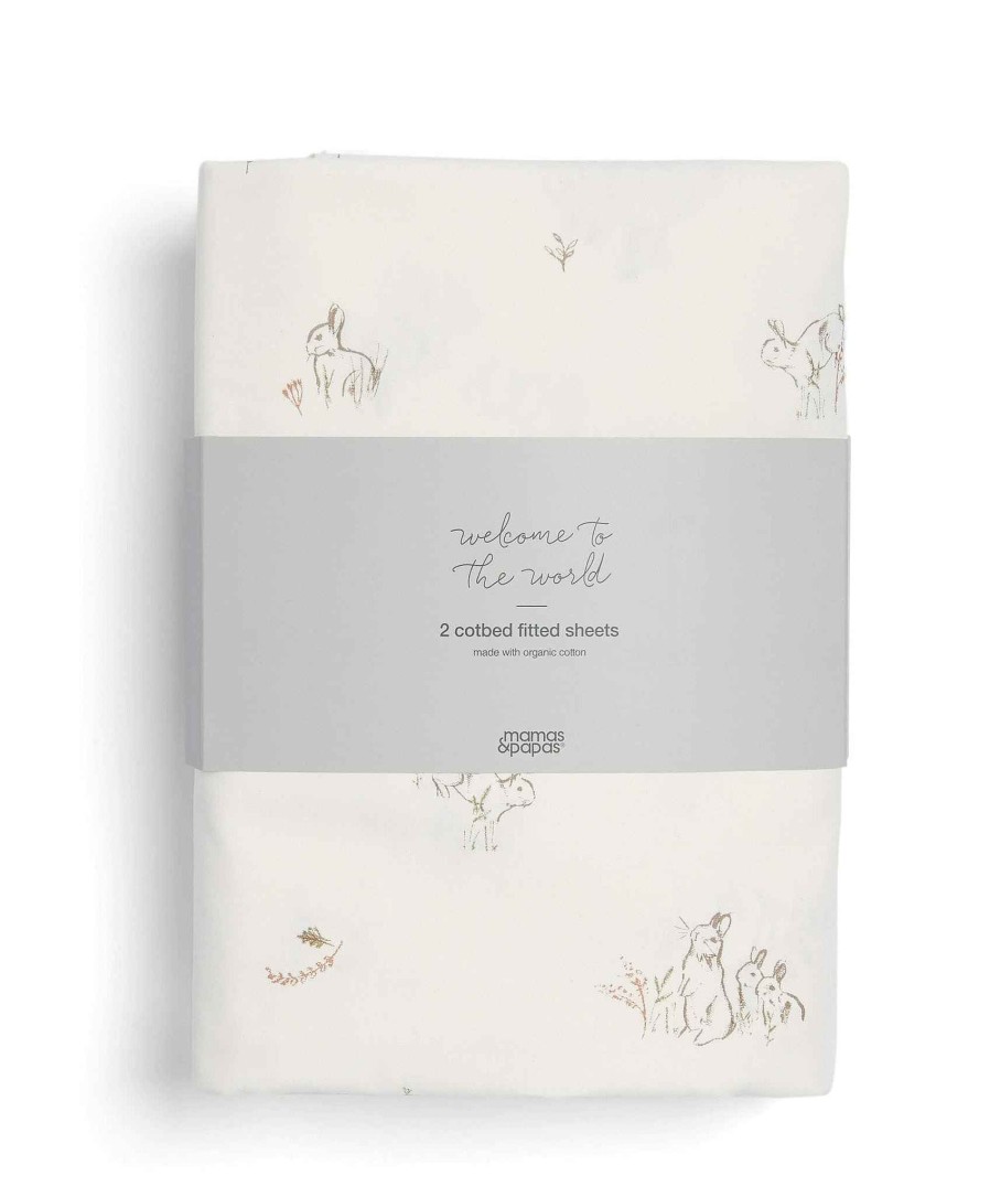 Nursery Mamas and Papas Cot Bedding | Welcome To The World Seedling Cotbed Fitted Sheets (2 Pack) - Bunny/Fox