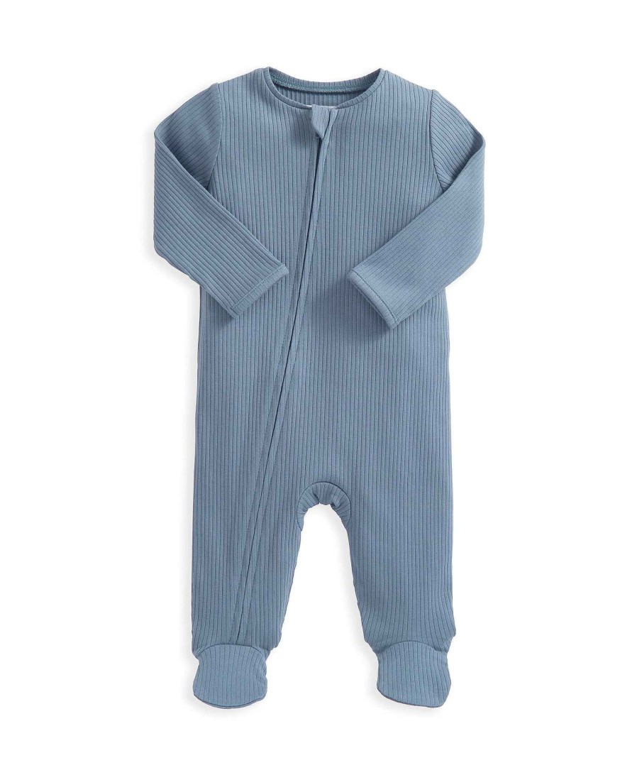 Clothing Mamas and Papas | Organic Cotton Ribbed Sleepsuit - Petrol Blue