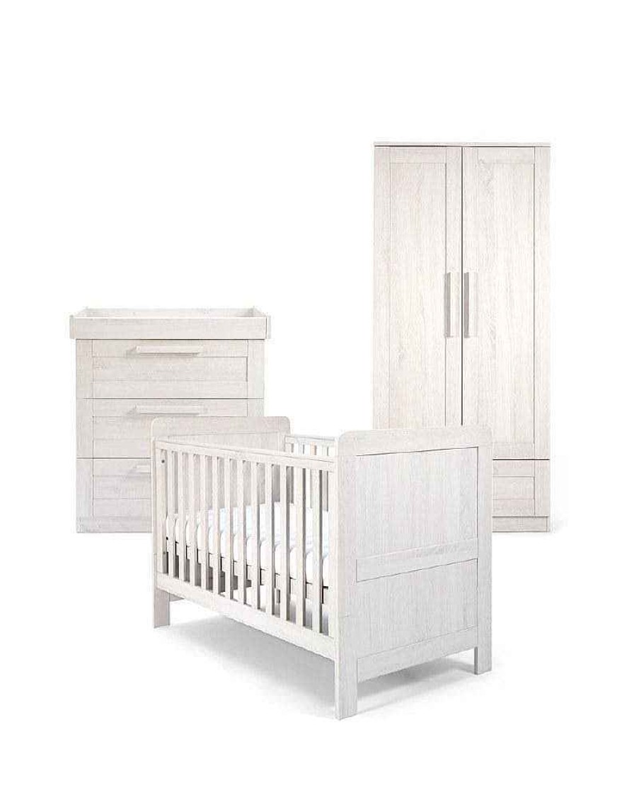 Nursery Mamas and Papas Baby Furniture Sets | Atlas 3 Piece Cotbed Range With Dresser Changer And Wardrobe - Nimbus White