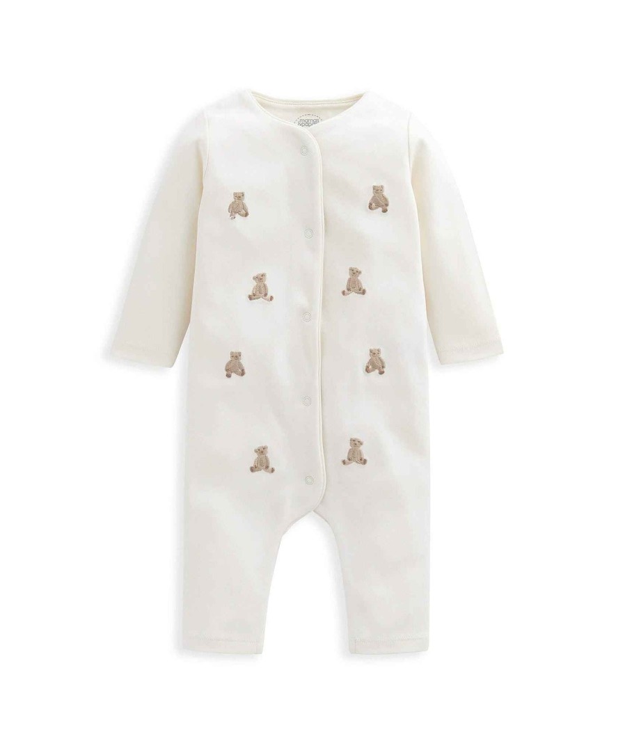 Clothing Mamas and Papas | Embroidered Teddy Bear Romper - Cream