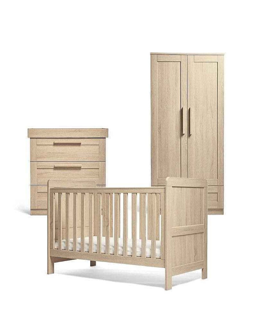 Nursery Mamas and Papas Baby Furniture Sets | Atlas 3 Piece Cot Bed Range With Dresser And Wardrobe Light Oak