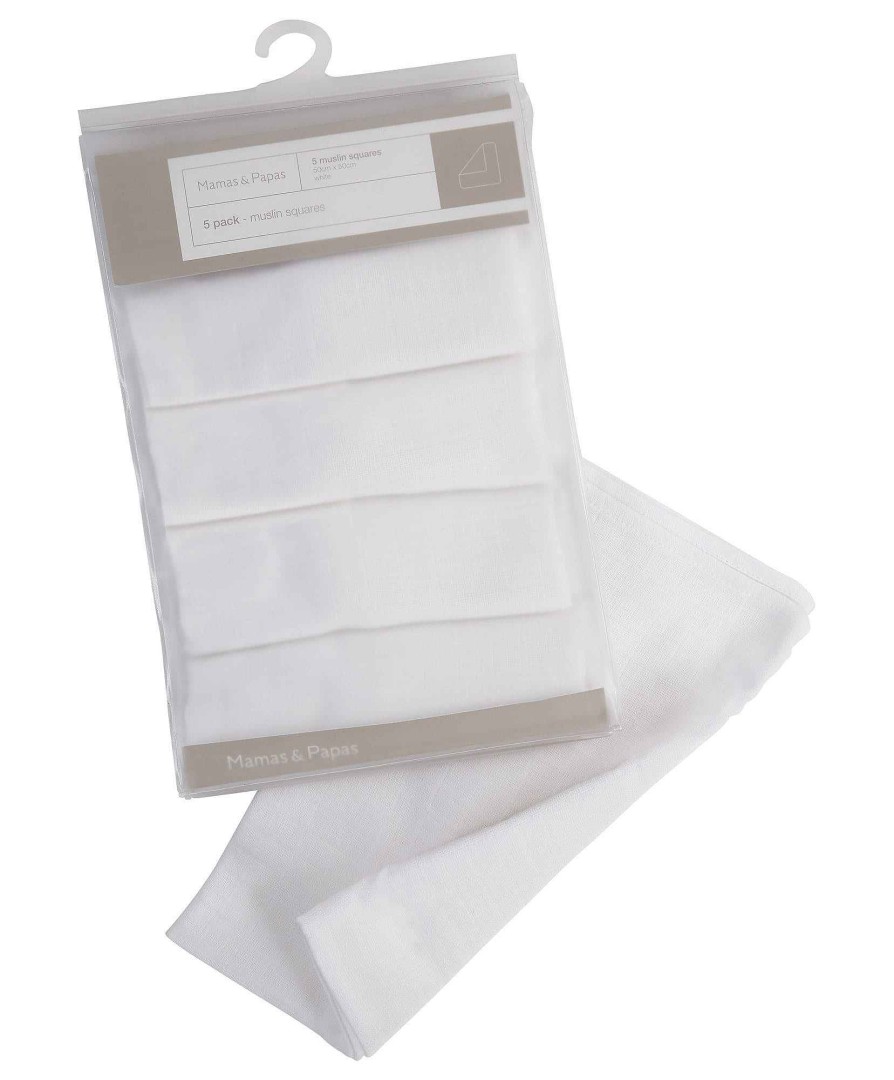 Nursery Mamas and Papas Bedding Essentials | Muslin Squares White - 5 Pack