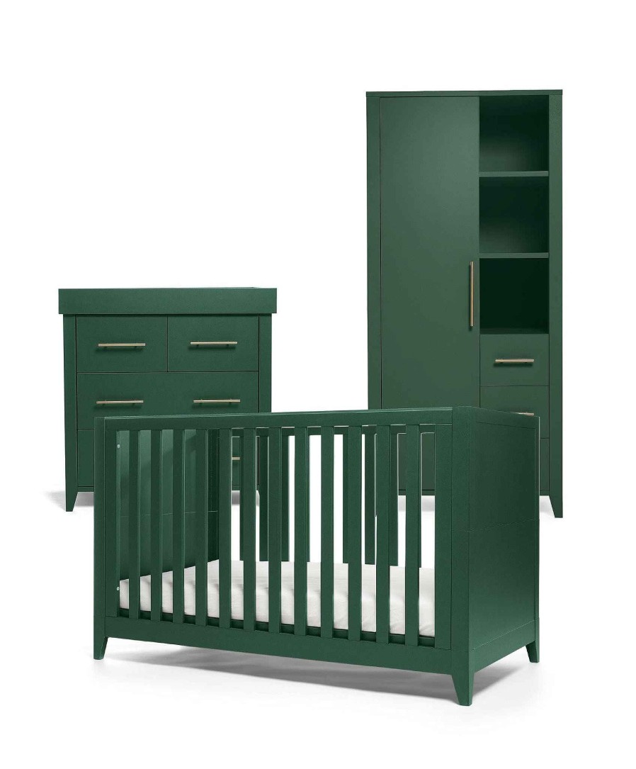 Nursery Mamas and Papas Baby Furniture Sets | Melfi 3 Piece Cotbed Range With Dresser Changer & Storage Wardrobe Green