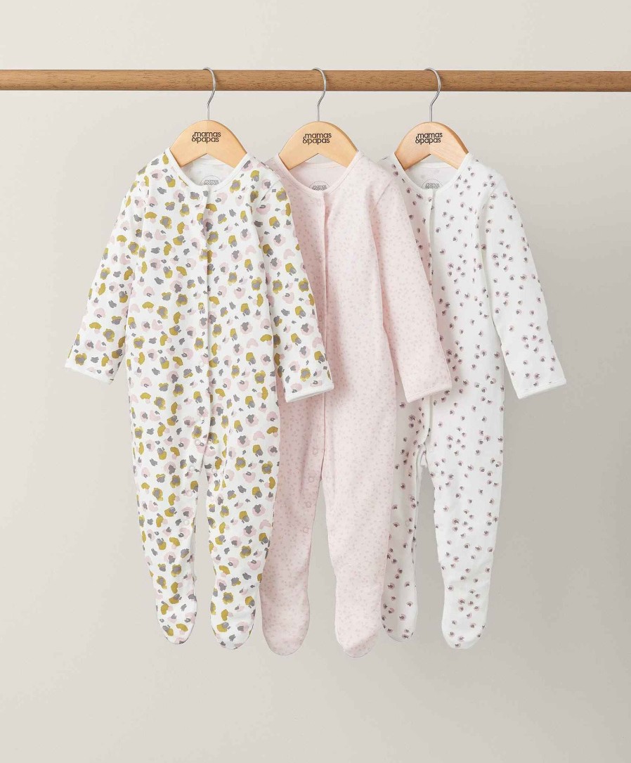 Toys & Gifts Mamas and Papas Baby Shower Gifts | Animal Print Sleepsuits (3 Pack)