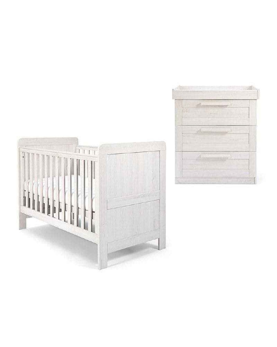 Nursery Mamas and Papas Baby Furniture Sets | Atlas 2 Piece Cot Bed Set With Dresser Changer - Nimbus White