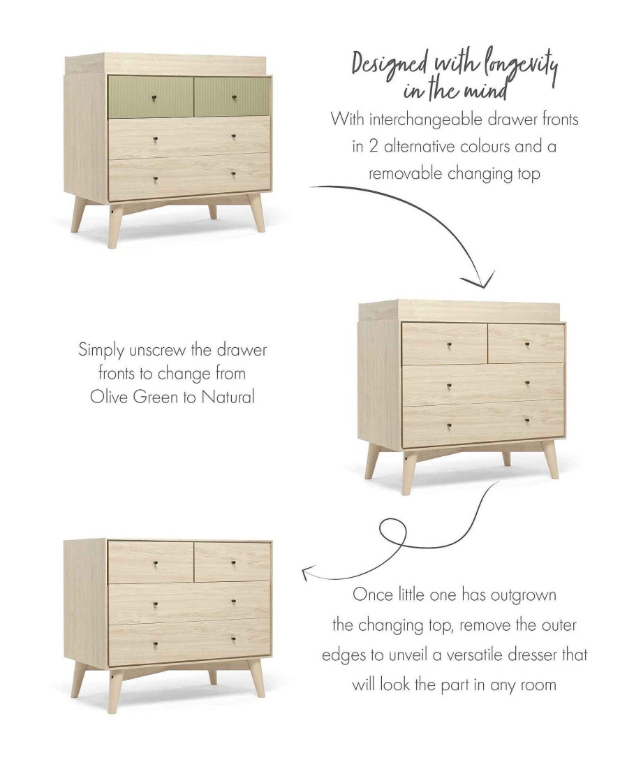 Nursery Mamas and Papas Baby Dressers & Changers | Coxley Nusery Dresser Changer - Natural/Olive Green