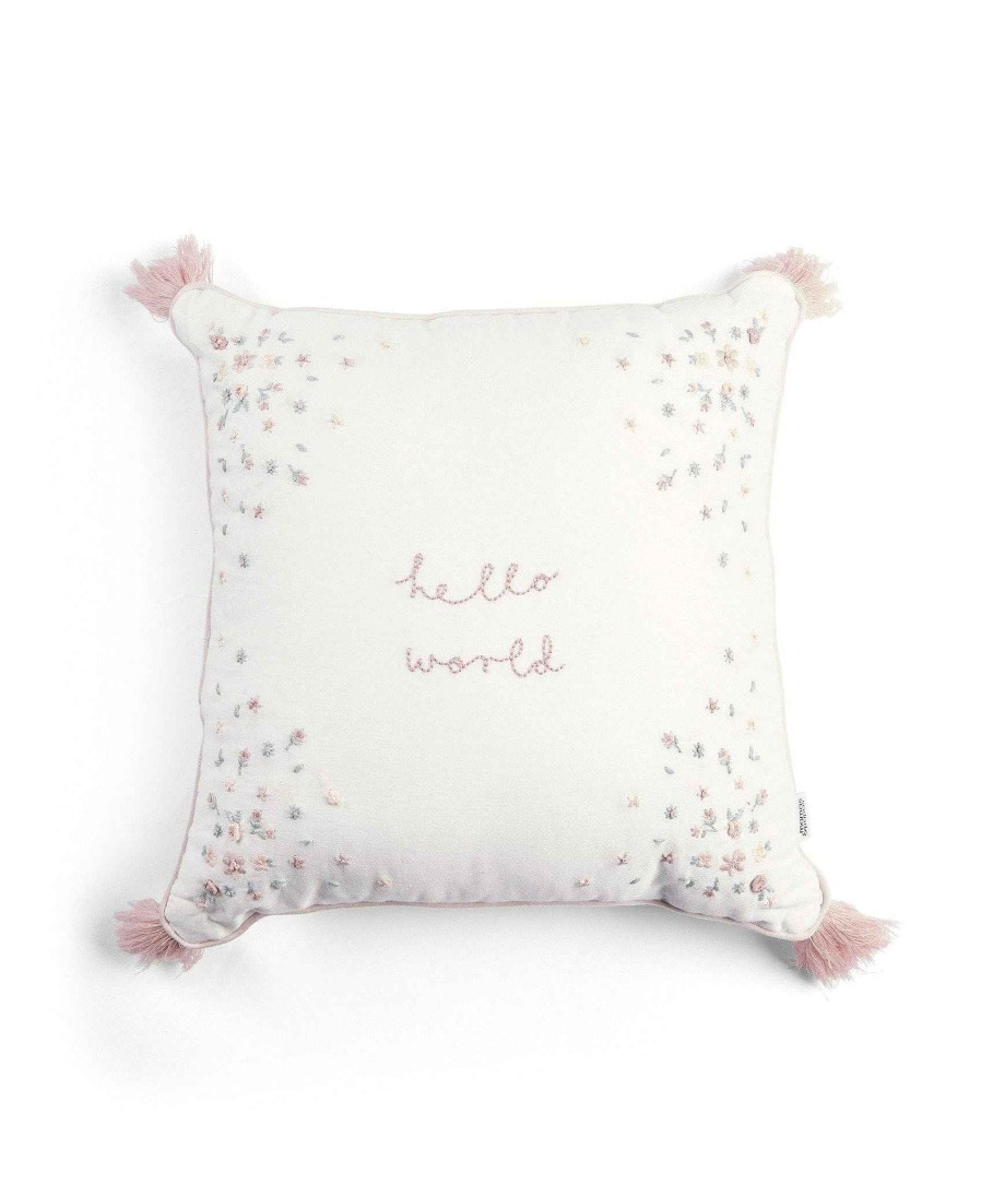 Nursery Mamas and Papas Elephant | Welcome To The World 'Hello World' Cushion - Pink & White