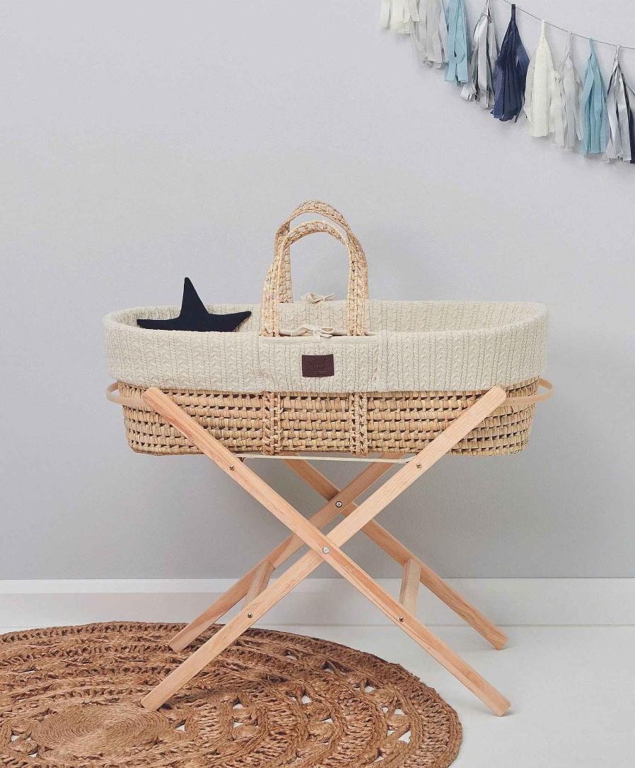 Furniture Little Green Sheep White Nursery Furniture | Little Green Sheep Moses Basket & Stand - Linen / Natural