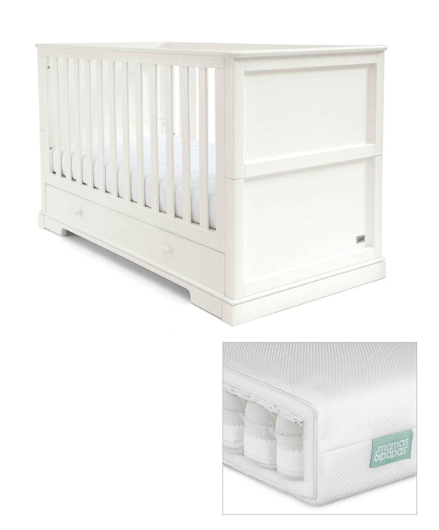 Furniture Mamas and Papas Baby Furniture Sets | Oxford Cotbed With Premium Pocket Spring Mattress White