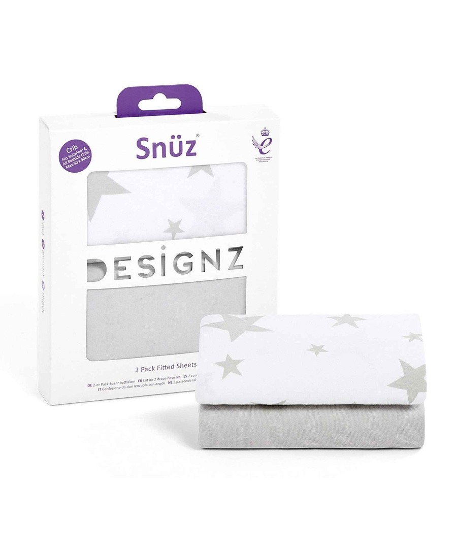 Nursery Snuz Baby Sheets | Snuz Fitted Crib Sheets 2 Pack - Grey Star