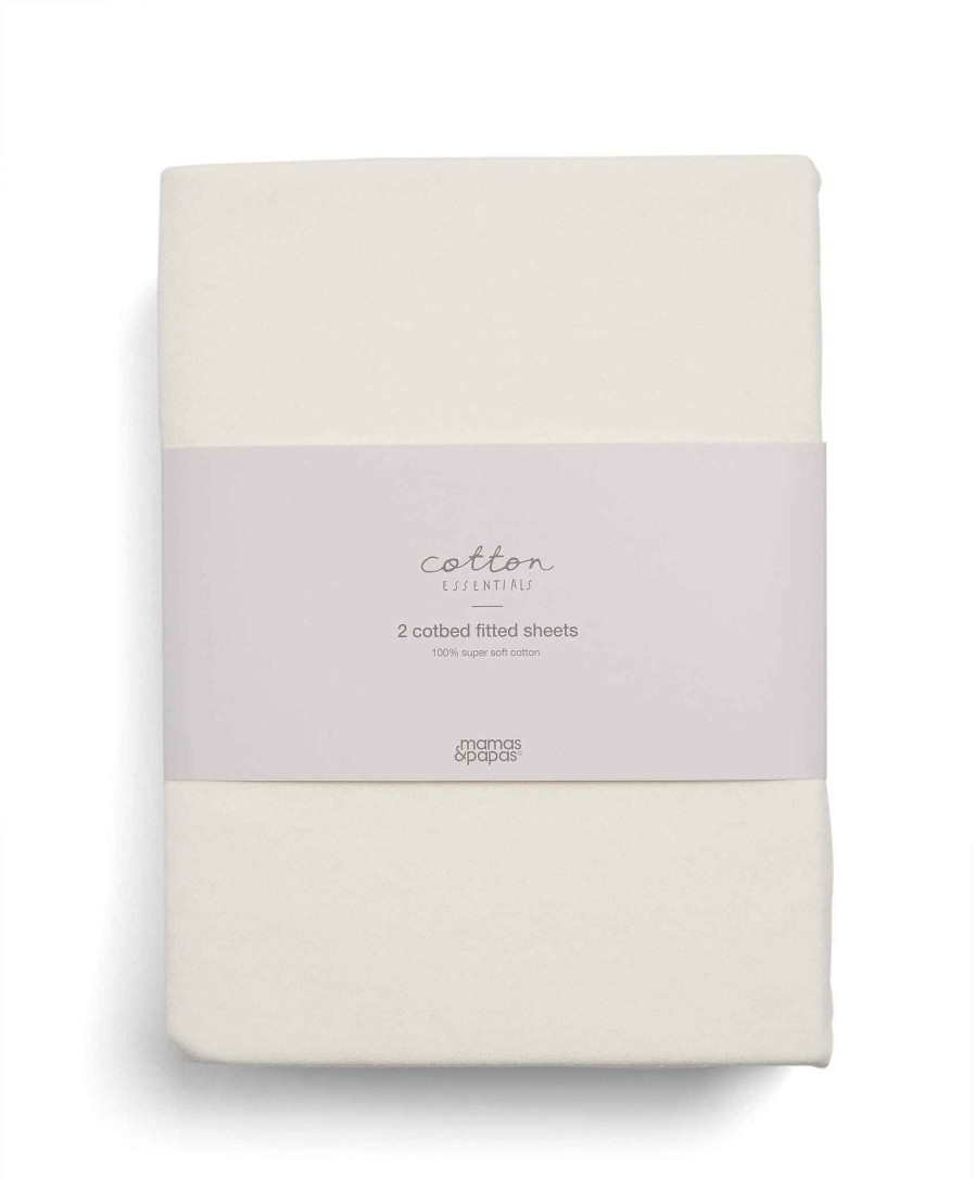 Nursery Mamas and Papas Cot Bedding | Cotton Essentials Moses Basket Fitted Sheets (2 Pack) - Cream