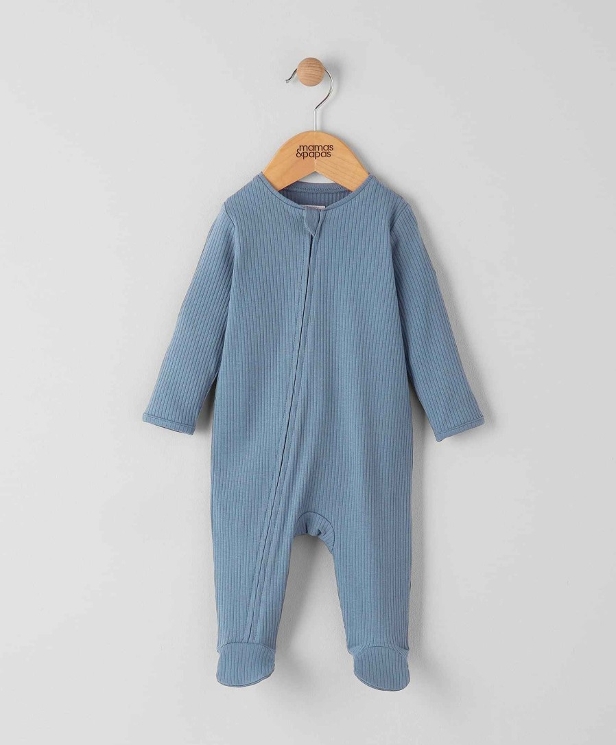 Toys & Gifts Mamas and Papas New Parent Gifts | Organic Cotton Ribbed Sleepsuit - Petrol Blue