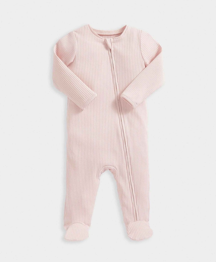 Clothing Mamas and Papas | Pink Ribbed Zip Sleepsuit