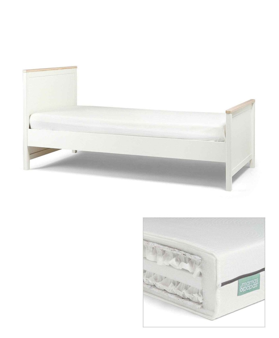 Furniture Mamas and Papas White Nursery Furniture | Harwell Single Bed & Premium Single Mattress Bundle