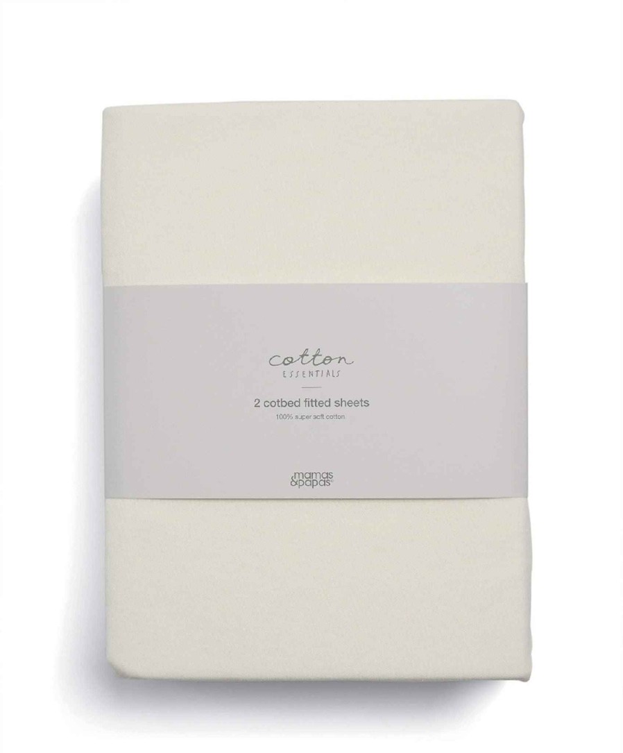 Nursery Mamas and Papas Cot Bedding | Cotton Essentials Cotbed Fitted Sheets (2 Pack) - Cream