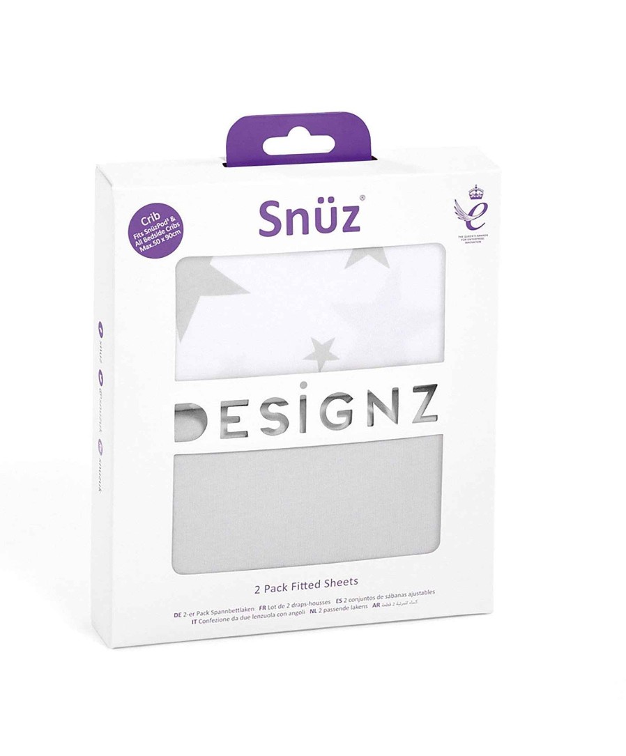 Nursery Snuz Cot Bedding | Snuz Fitted Crib Sheets 2 Pack - Grey Star