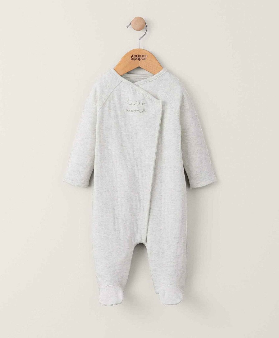 Clothing Mamas and Papas | Hello World Embroidered Sleepsuit - Grey