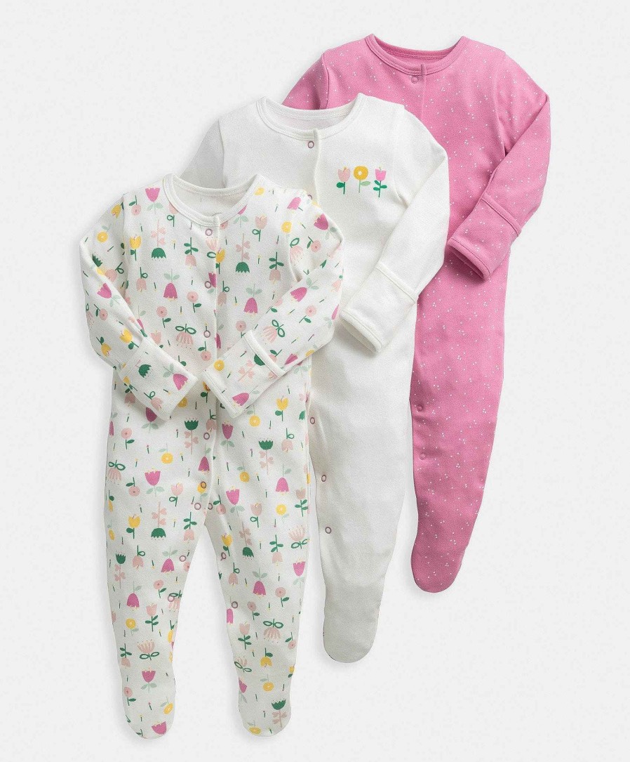 Toys & Gifts Mamas and Papas New Parent Gifts | Modern Floral Baby Sleepsuit Multipack - Set Of 3