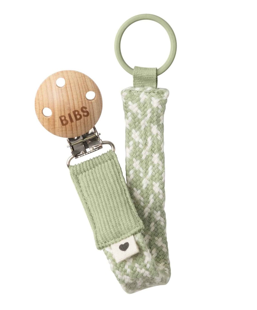 Toys & Gifts Bibs World Baby Shower Gifts | Bibs Dummy Clip Braided - Sage/Ivory