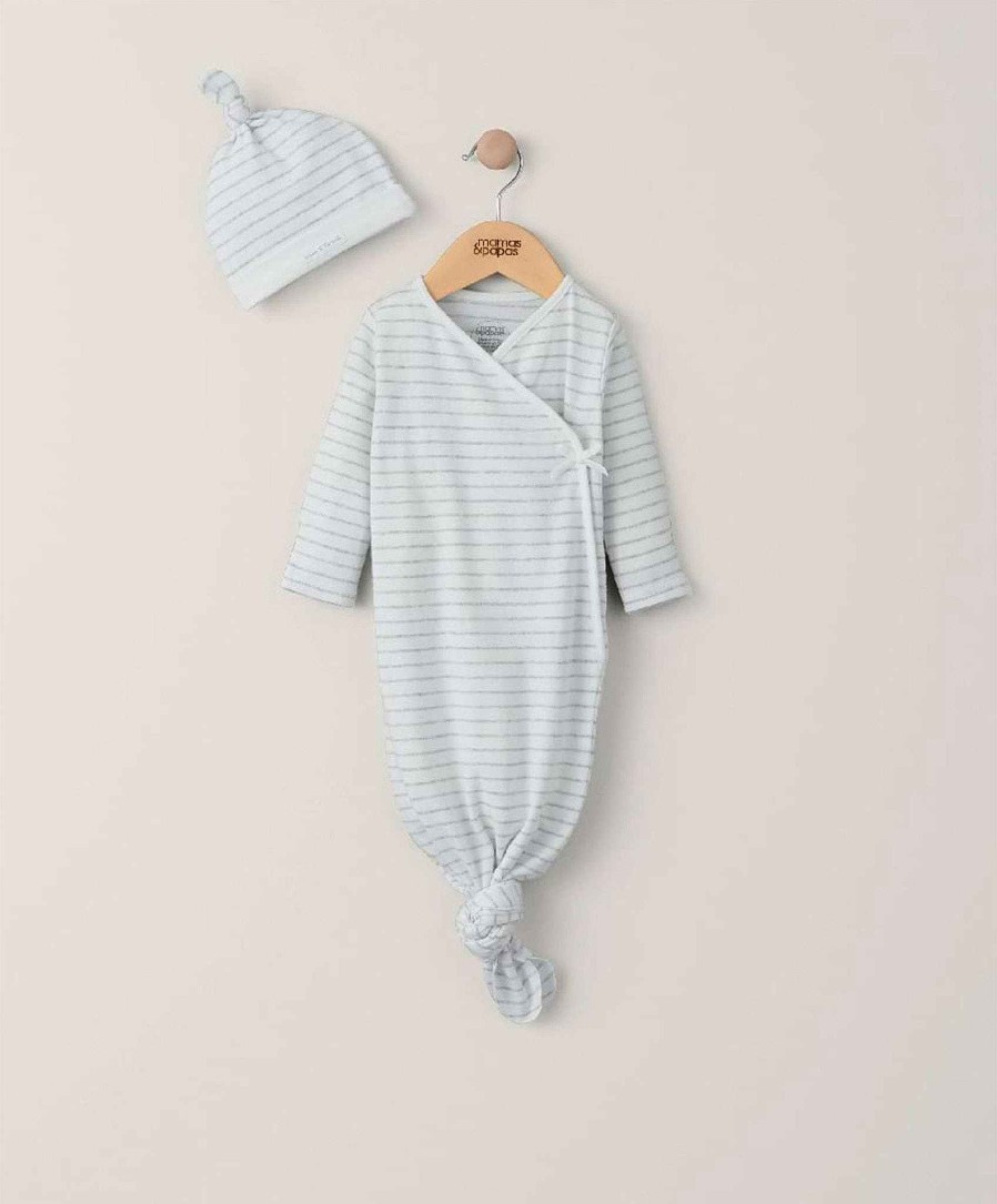 Toys & Gifts Mamas and Papas New Parent Gifts | 2 Piece Stripe Knotted Baby Gown And Hat Set