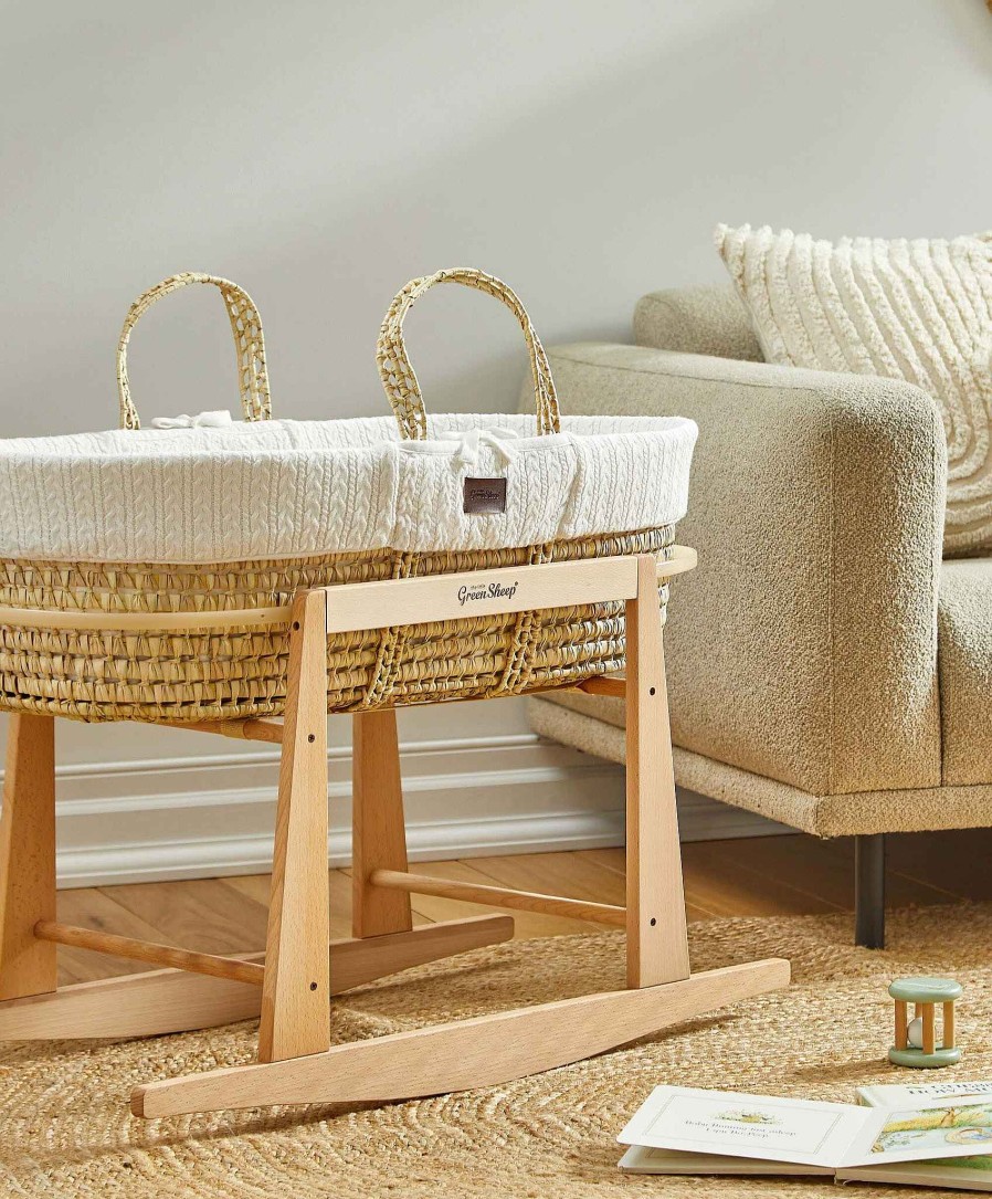 Nursery Little Green Sheep Decor Collections | Little Green Sheep Knitted Moses Basket - White