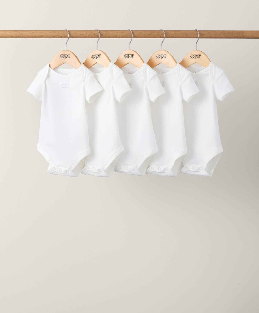 Toys & Gifts Mamas and Papas Baby Shower Gifts | Organic Shortsleeved Bodysuits (5 Pack) - White