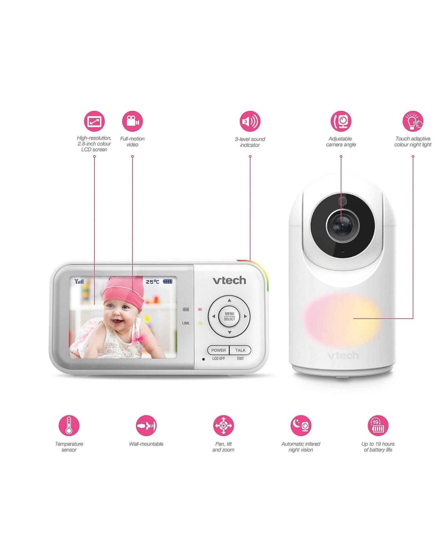 Nursery VTech Night Lights | Vtech Vm3263 2.8" Video Baby Monitor With Night Light In White