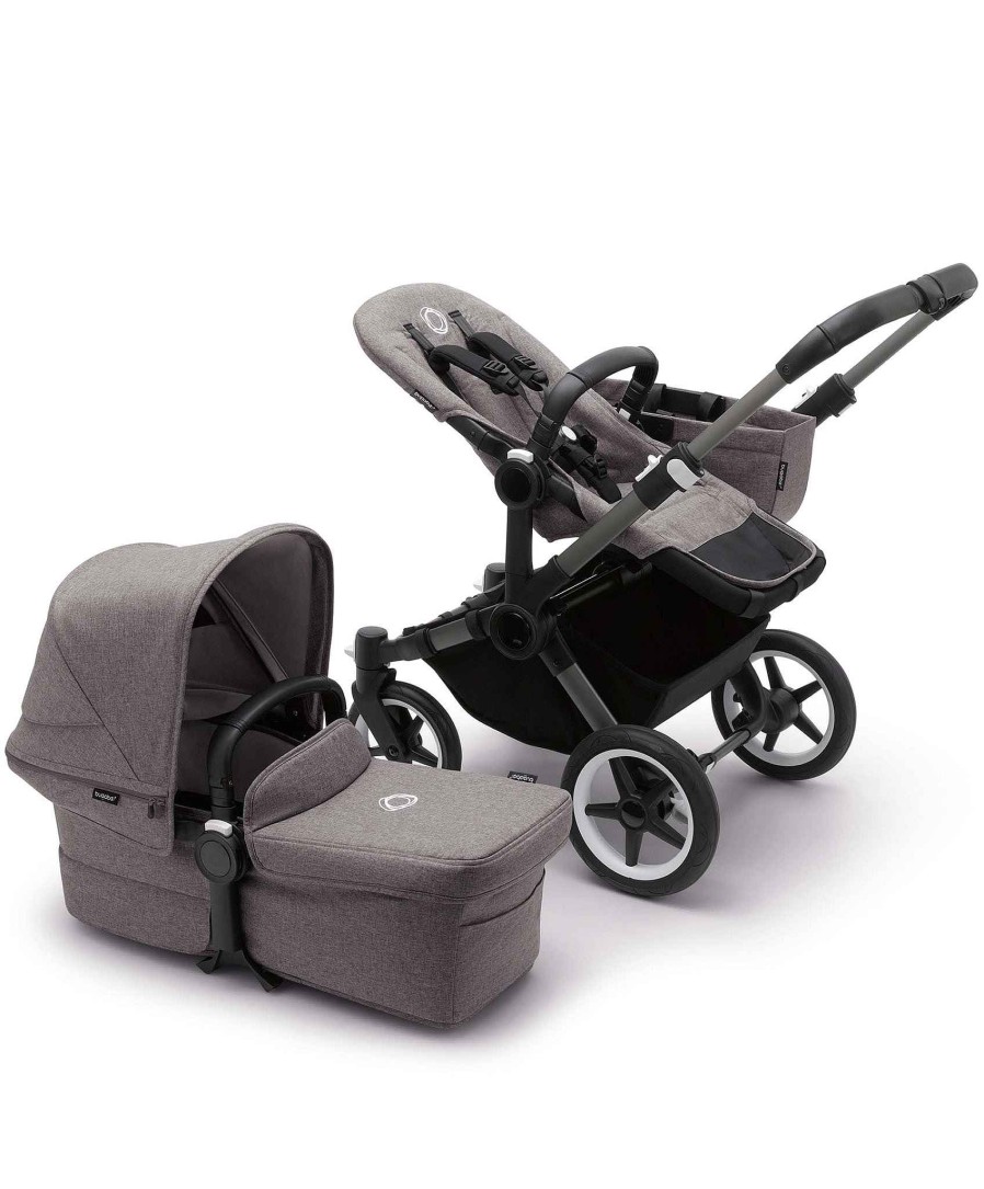 Pushchairs Bugaboo Twin Buggies & Tandem | Bugaboo Donkey 5 Twin Carrycot & Seat Pushchair Grey Melange