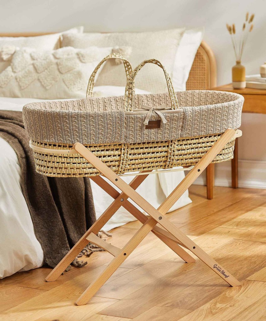 Toys & Gifts Little Green Sheep Baby Shower Gifts | Little Green Sheep Organic Knitted Moses Basket & Mattress - Truffle