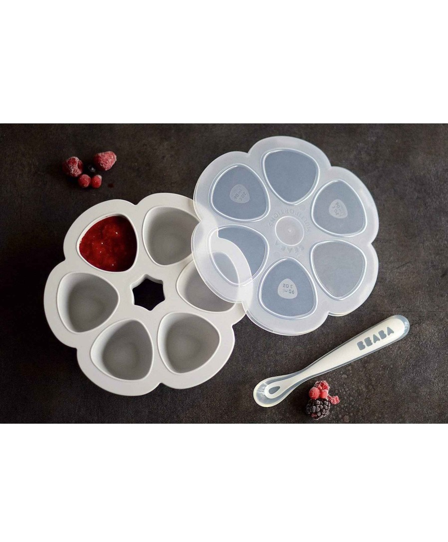 Feeding & Weaning Beaba Baby Cutlery Sets & Plates | Beaba Silicone Multiportion Food Storage 6 X 90Ml - Light Mist