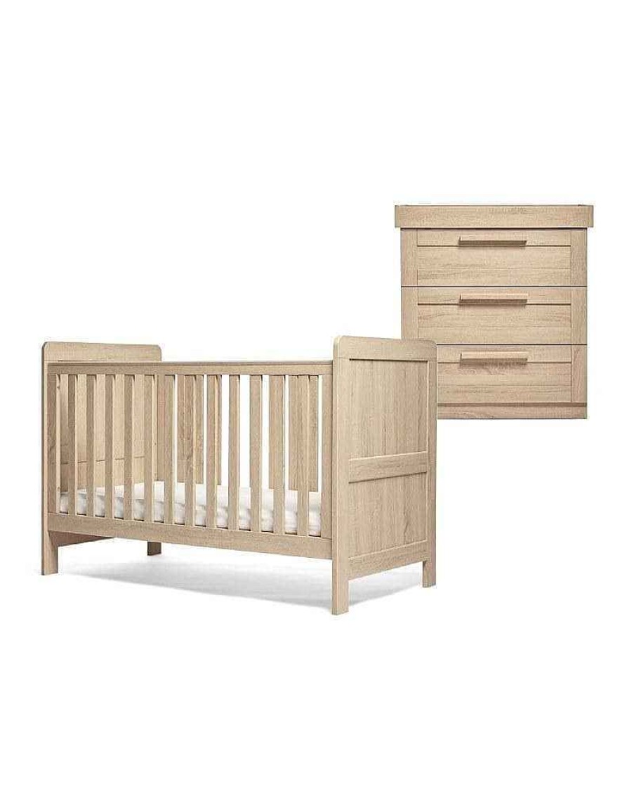 Nursery Mamas and Papas Baby Furniture Sets | Atlas 2 Piece Nursery Furniture Set With Adjustable Cot To Toddler Bed & Dresser Light Oak