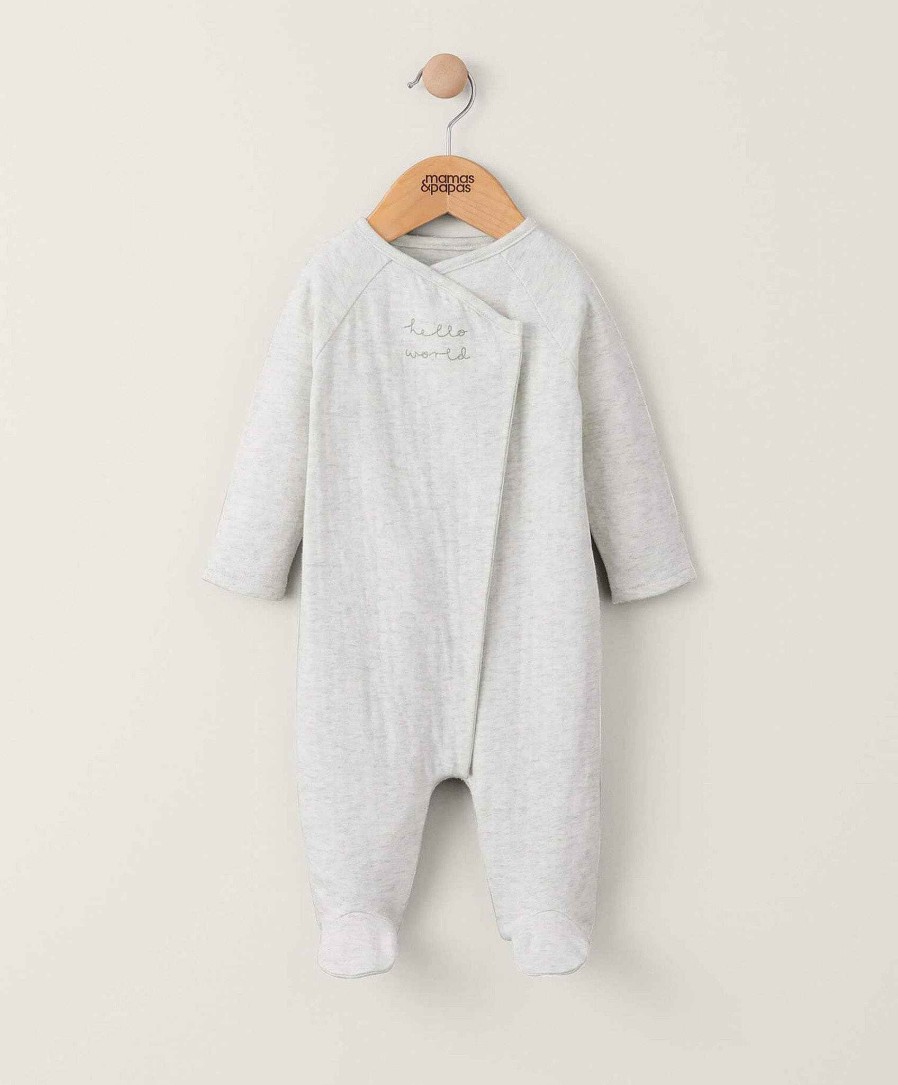 Clothing Mamas and Papas | Hello World Embroidered Sleepsuit - Grey