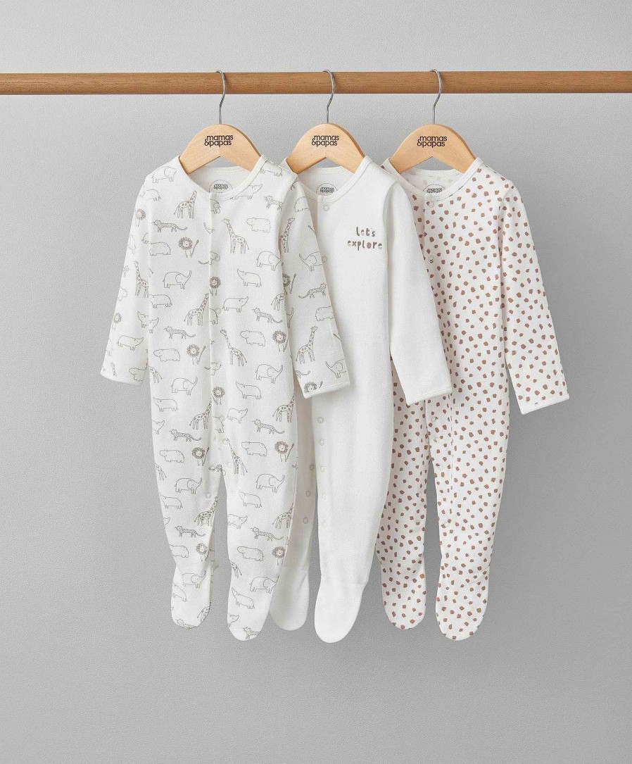 Toys & Gifts Mamas and Papas New Parent Gifts | Safari Sleepsuits - 3 Pack